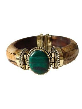 Designer Handmade Malachite Buffalo Bone Bracelet Boho Statement Cuff NWT